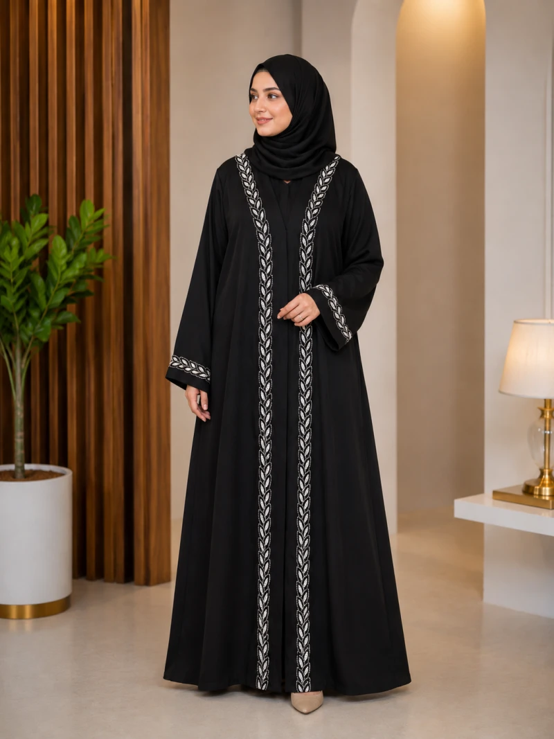Premium Cherry Fabric Designing Borqa – Black