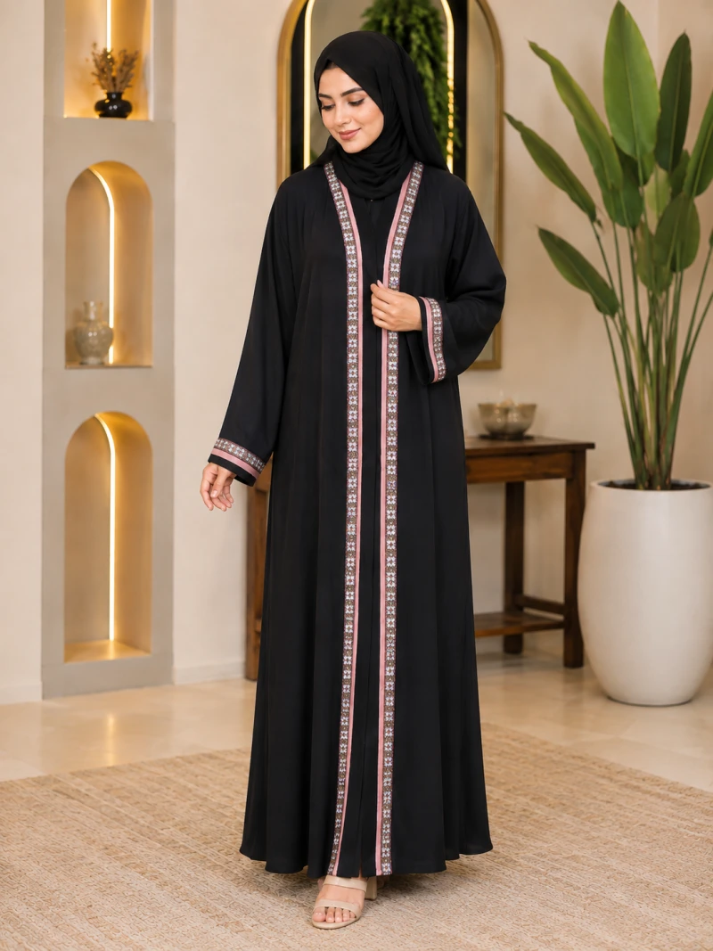 Premium Cherry Fabric Borqa – Elegant Black
